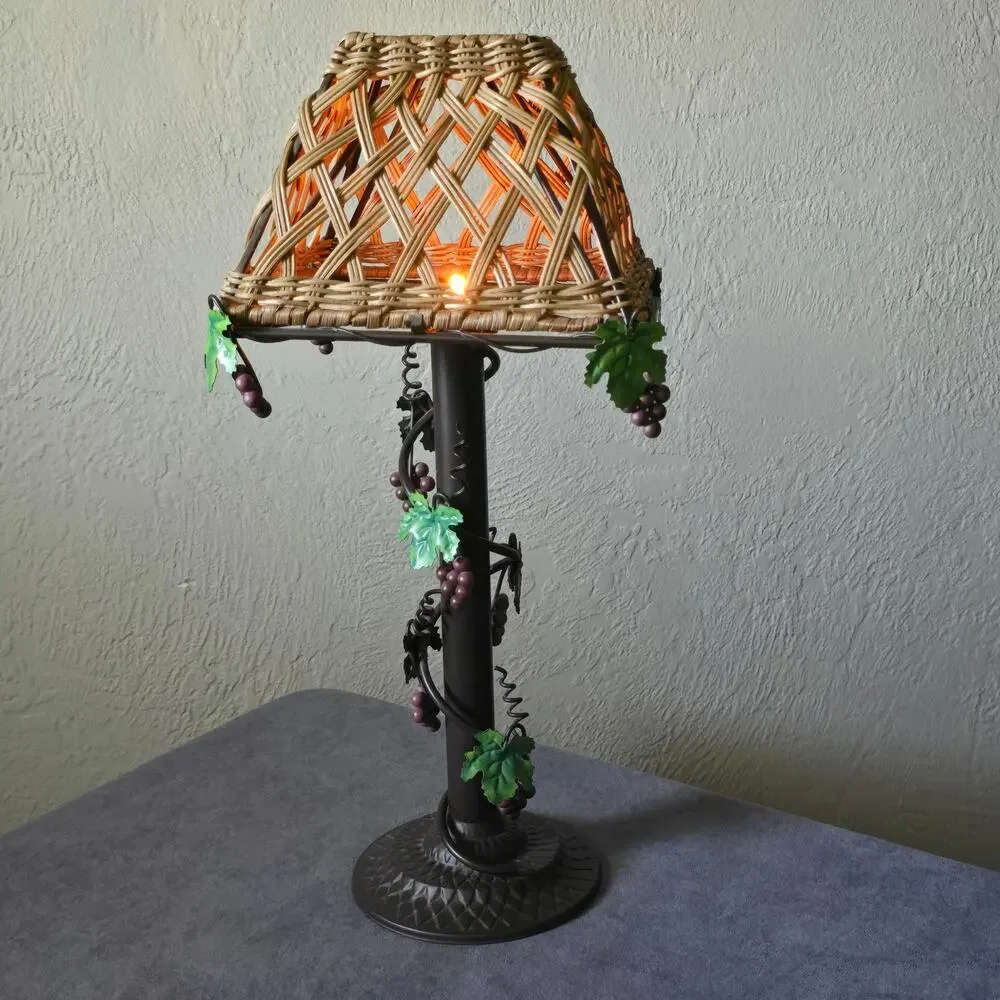 Vintage Bronze Grape Vine Wine Woven Wicker Rustic Style Tealight Candle Holder